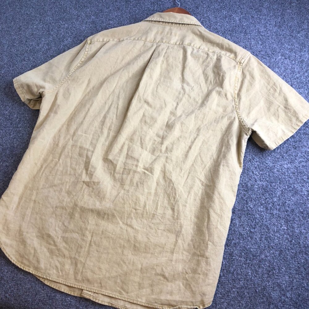 Madewell Shirt Mens Large Oatmeal Brown Linen Blend Short Sleeve Button - Picture 7 of 8